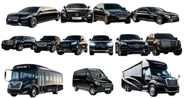 Ballston Limousine fleet including sedans, SUVs, vans, shuttle bus, and motor coach